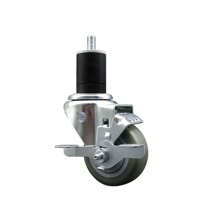 Service Caster 3'' Gray Poly Swivel 1-3/4'' Expanding Stem Caster with Brake SCC-EX20S314-PPUB-TLB-134